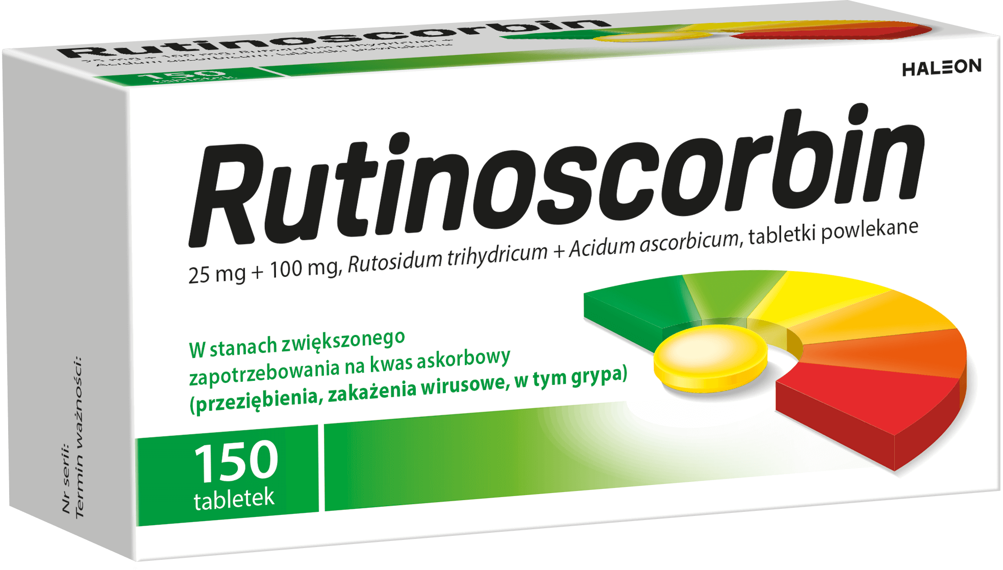 Rutinoscorbin dostępny w opakowaniach 90, 150 i 210 tabletek